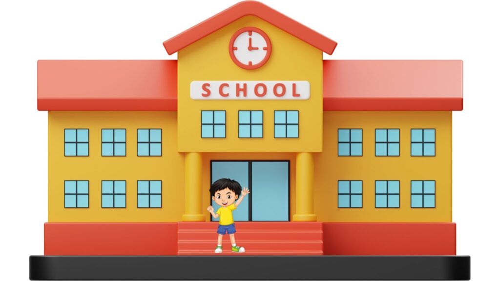Gambar anak kecil tiba di sekolah lebih cepat (arrived early)